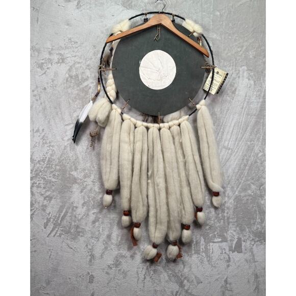 Vtg Moon Raven Native American Mandella Dream Catcher Wall Hanging 20" x 41" - Picture 2 of 7